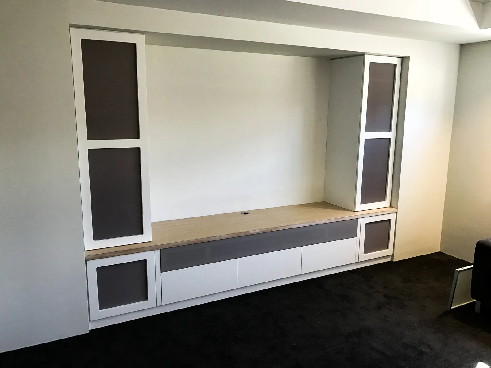 Built-in media wall with window seat