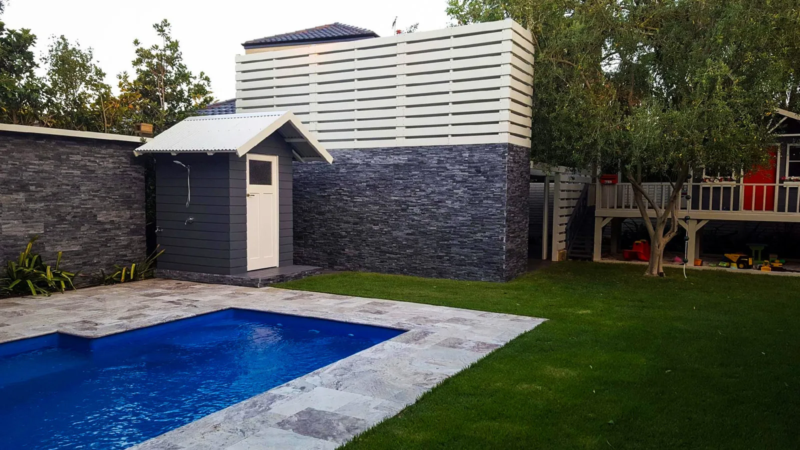 Pool cabana, external carpentry