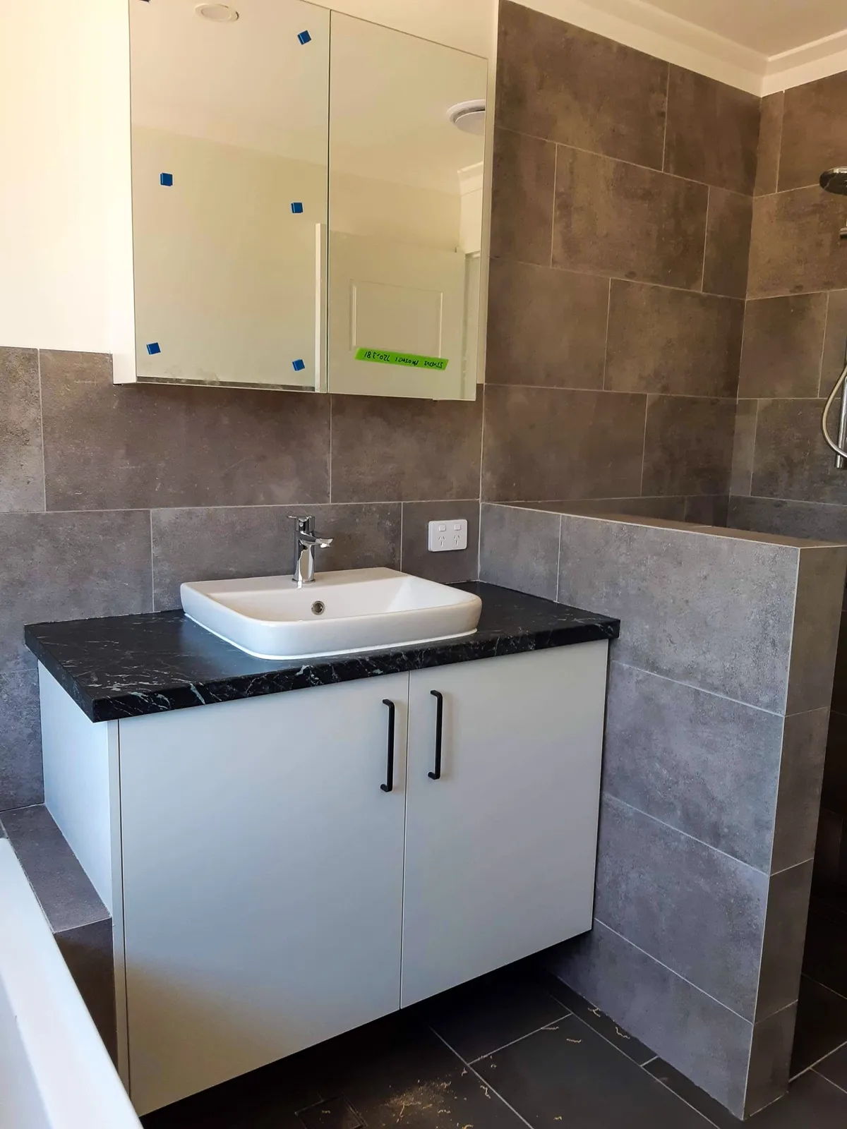 Vanity, black marble top