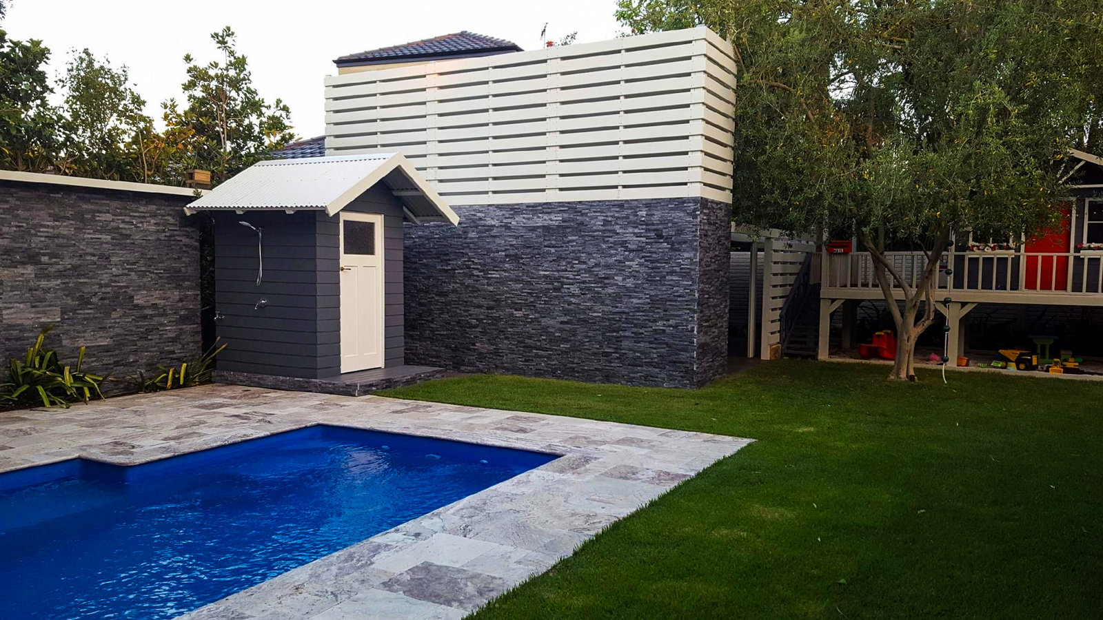 Pool cabana, external carpentry